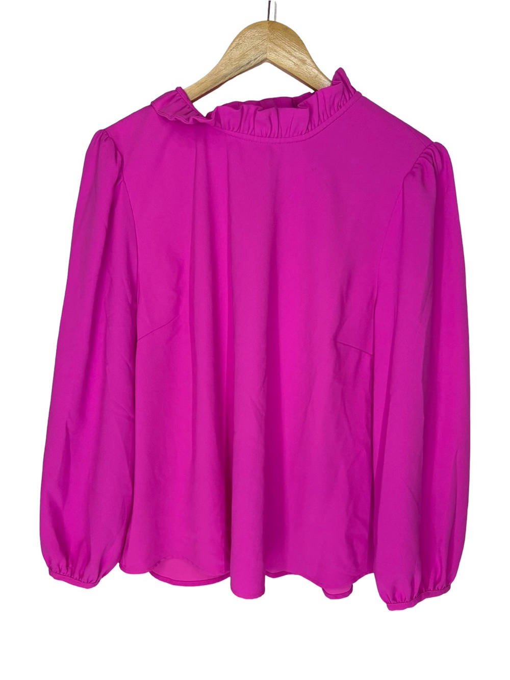 J. Crew Fuchsia Ruffle-Neck Long-Sleeve Blouse